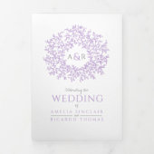 Monogramm weiße lila Blätter Hochzeit All-in-One Dreifach Gefaltete Einladung (Cover)