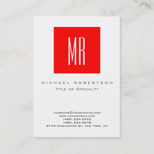 Monogramm weiße rote Streifen große Visitenkarte (Vorderseite)