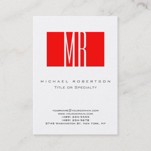 Monogramm weiße rote Streifen große Visitenkarte (Vorderseite)