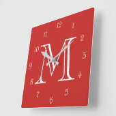 Monogramm weiße Skriptnummern auf der roten Wall-U Quadratische Wanduhr (Winkel)