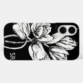 Monogramm Weiße Tulpen auf Schwarz Case-Mate iPhone Hülle (Rückseite (Horizontal))