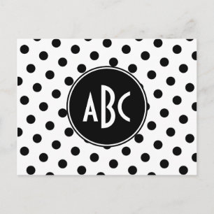 Monogramm Weiße und Schwarze Tupfen Postkarte