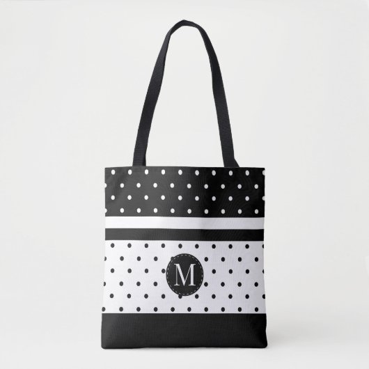 Monogramm-weiße und schwarze Tupfen Tasche (Vorderseite)