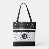 Monogramm-weiße und schwarze Tupfen Tasche (Rückseite)