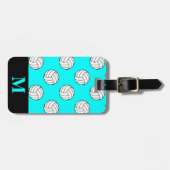 Monogramm weiße Volleyballbälle, Aqua Blue Gepäckanhänger (Vorderseite horizontal)
