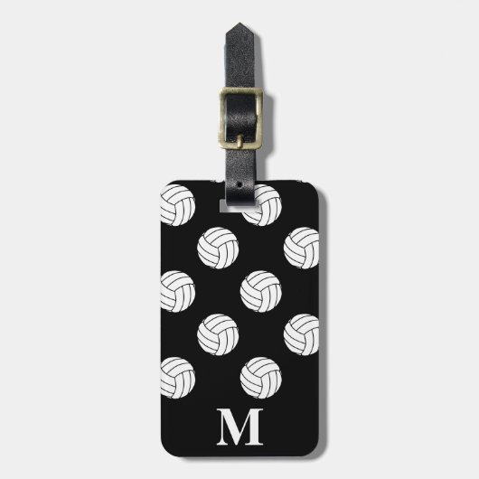 Monogramm weiße Volleyballbälle, schwarzer Gepäckt Gepäckanhänger (Vorderseite vertikal)