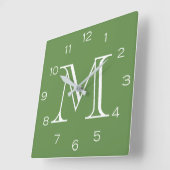 Monogramm weiße Zahlen auf grünem Wccn Quadratische Wanduhr (Winkel)
