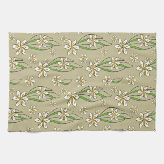 Monogramm weißer Blumenstrauß-Hintergrund Geschirrtuch (Horizontal)