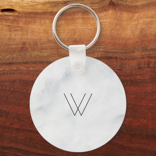 Monogramm-weißer Marmor Schlüsselanhänger (Vorderseite)