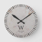 Monogramm weißer Marmor schwarze Initiale & benutz Runde Wanduhr (Vorderseite)