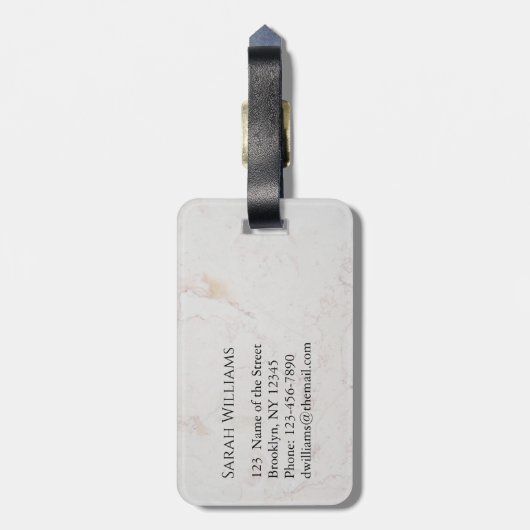 Monogramm weißer Marmorname Moderner Schwarzer Anf Gepäckanhänger (Rückseite vertikal)