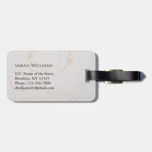 Monogramm weißer Marmorname Moderner Schwarzer Anf Gepäckanhänger (Rückseite horizontal)