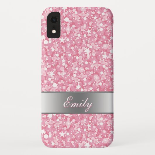 Monogramm, weißer Spargel und rosa Glitzer Case-Mate iPhone Hülle (Rückseite)