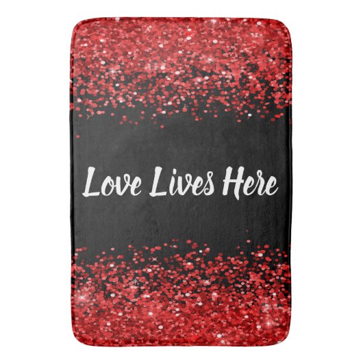 Monogramm - Weißer Text auf schwarz mit rotem Glit Badematte (Vorderseite Vertikal)