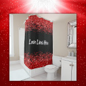 Monogramm - Weißer Text auf schwarz mit rotem Glit Duschvorhang
