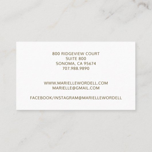 Monogramm weißer Text für den goldenen Wasserfarbk Visitenkarte (Rückseite)