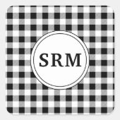 Monogramm, Weißes Buffalo-Karo-Muster 1.5-in Quadratischer Aufkleber (Vorderseite)