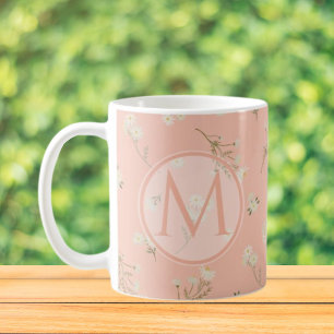 Monogramm Weißes Gänseblümchen Blumenmuster Kaffeetasse