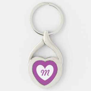 Monogramm Weißes Herz auf der Kaktus-Blume lila Schlüsselanhänger