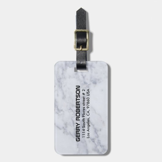 Monogramm Weißes Imitat Marmorsteinmuster Gepäckanhänger (Vorderseite vertikal)