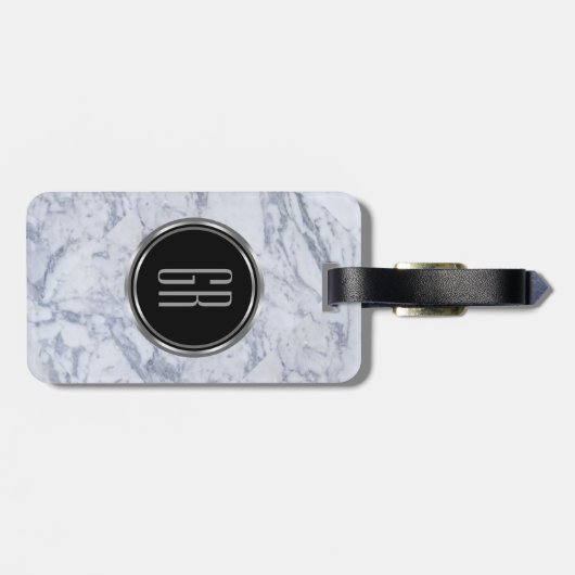 Monogramm Weißes Imitat Marmorsteinmuster Gepäckanhänger (Rückseite horizontal)