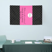 Monogramm weißes Schwarz, Hot Pink Polka Dot Hochz Banner (Messeveranstaltung)