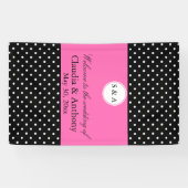 Monogramm weißes Schwarz, Hot Pink Polka Dot Hochz Banner (Horizontal)
