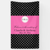 Monogramm weißes Schwarz, Hot Pink Polka Dot Hochz Banner (Vertikal)