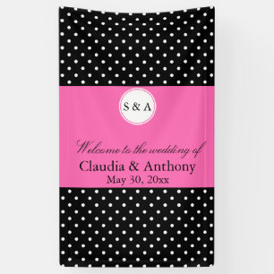 Monogramm weißes Schwarz, Hot Pink Polka Dot Hochz Banner