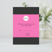 Monogramm weißes Schwarz, Hot Pink Polka Dot UAWG RSVP Karte (Stehend Vorderseite)