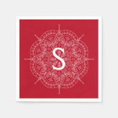 Monogramm weißes Spitzen auf der roten Papierplatt Serviette (Vorderseite)