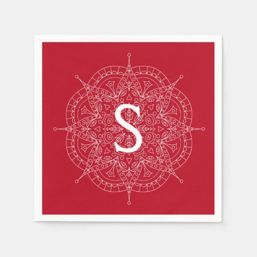 Monogramm weißes Spitzen auf der roten Papierplatt Serviette (Vorderseite)