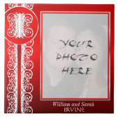 Monogramm "Weißes Spitzen auf Rot" mit Foto - Tile Fliese (Vorderseite)