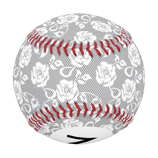 Monogramm Weißes Spitzenmuster auf grauem Hintergr Baseball (Rückseite)