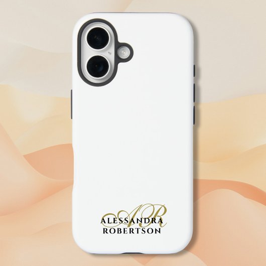 Monogramm Weißgold Schwarzer Name Elegant Minimali Case-Mate iPhone Hülle