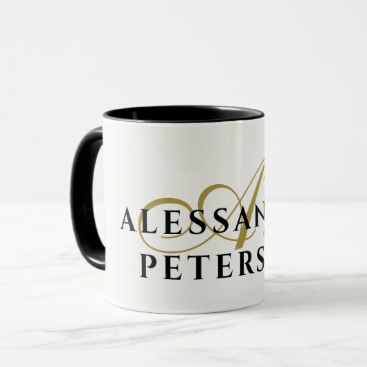 Monogramm Weißgold Schwarzer Name Minimalistisch E Tasse (Vorderseite Links)