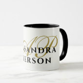 Monogramm Weißgold Schwarzer Name Minimalistisch E Tasse (VorderseiteRechts)