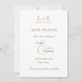 Monogramm Weißkörnige Goldmaße Save the Date Einladung (Vorderseite)