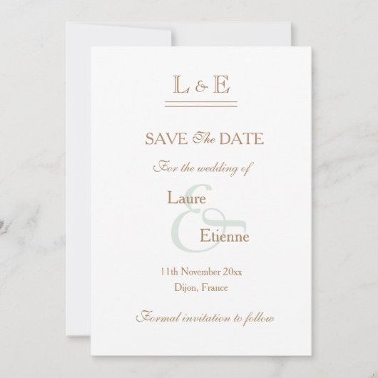 Monogramm Weißkörnige Goldmaße Save the Date Einladung (Vorderseite)
