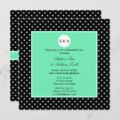 Monogramm Weißschwarz, Seafoam Polka Dot Probe Einladung (Vorne/Hinten)