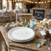 Monogramm-Wellensaum-Hochzeit Staublau Pappteller