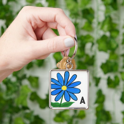 Monogramm Whimsical Blaue Daisy Schlüsselanhänger (Hand)