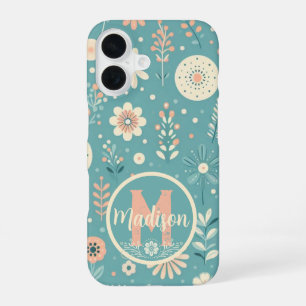 Monogramm Whimsical Blooms iPhone 16 Hülle