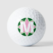 Monogramm Whimsical Rosa Grüne Seerose Golfball (Vorderseite)