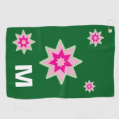 Monogramm Whimsical Rosa Grüne Seerosen Golfhandtuch (Horizontal)