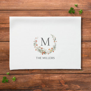 Monogramm Whimsical Watercolor Floral Botanisch  Geschirrtuch