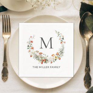 Monogramm Whimsical Watercolor Floral Botanisch  Serviette