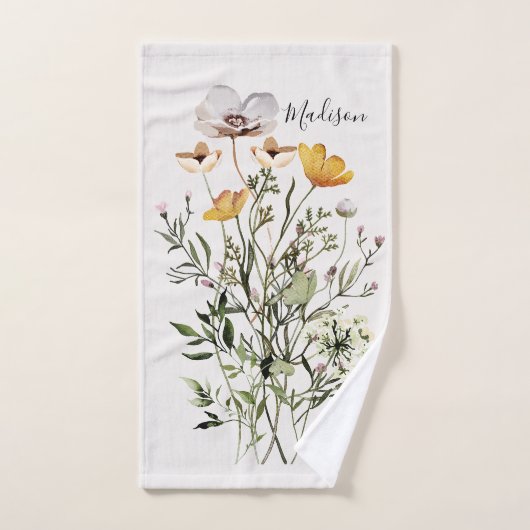Monogramm Wildblume Bouquet Badhandtuch Set (Handtuch)