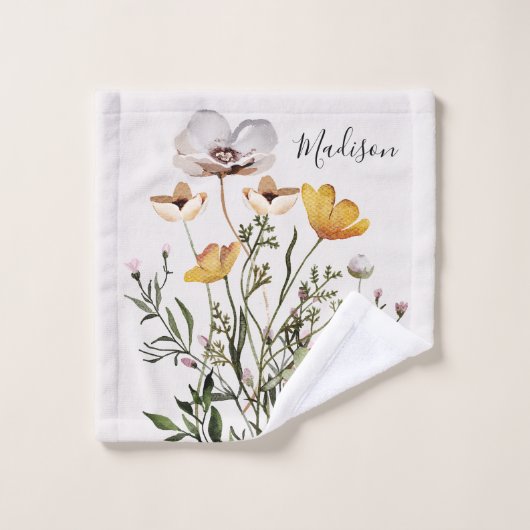 Monogramm Wildblume Bouquet Badhandtuch Set (Waschlappen)
