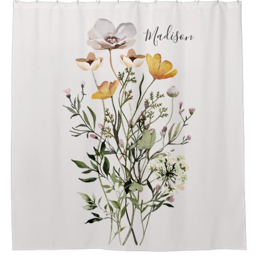 Monogramm Wildblume Bouquet Duschvorhang (Vorderseite)
